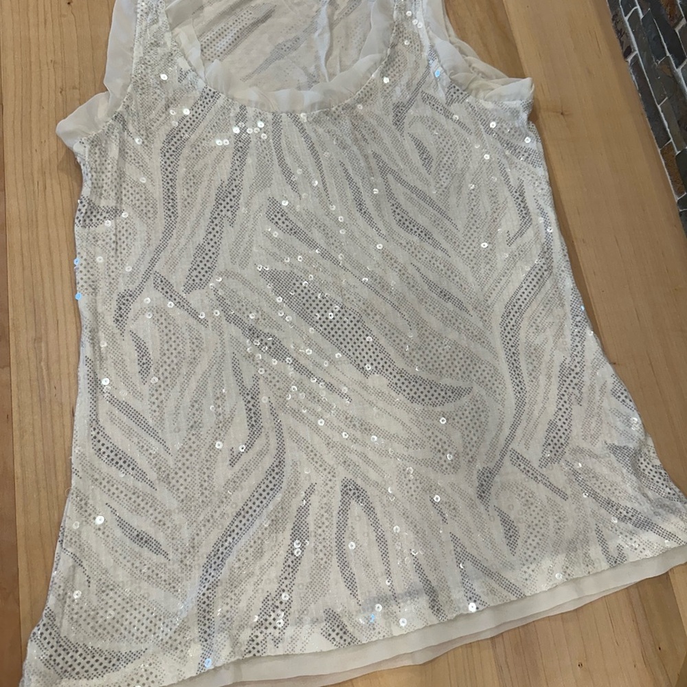 Sequin Sleeveless Top in White and Silver